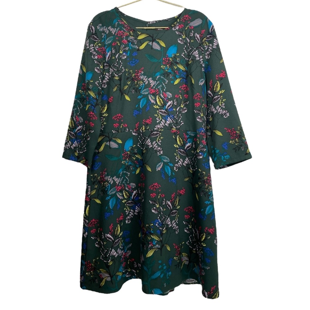 Banana Republic Floral Print Dress 3/4 Sleeve Green Casual Career Size 14‎